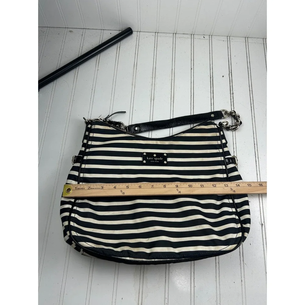 Kate Spade Vintage Y2K Black White Striped Nylon Shoulder Bag Chain Strap Purse